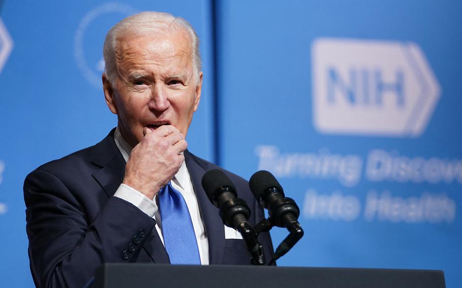 President Joe Biden speaks about the administrations response to Covid-19 and the omicron variant at the National Institutes of Health (NIH) in Bethesda, Maryland on Dec. 2, 2021.