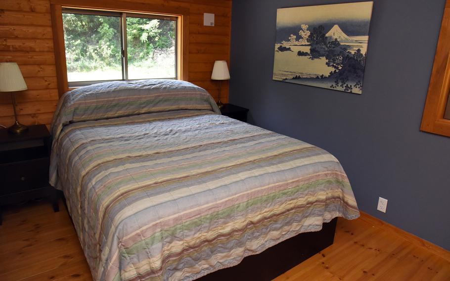 A bedroom inside a new rental cottage at Tama Hills Recreation Area in western Tokyo, April 21, 2023.