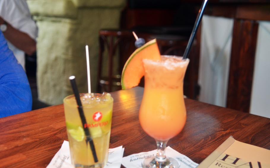 The caipirinha, left, and Guantanamo cocktails at the Havana Restaurant and cocktail bar in Wiesbaden, Germany, in June 2021. 