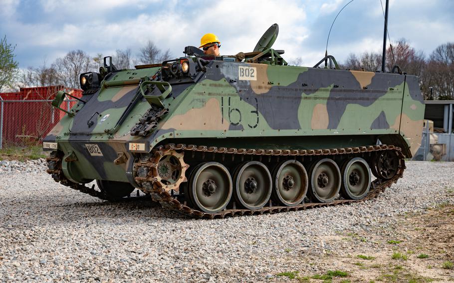 A U.S. Army soldier assigned to the Connecticut Army National Guard operates an M113 Armored Personnel Carrier during a test drive at Stones Ranch Military Reservation, East Lyme, Connecticut, April 27, 2022. This M113 is one of 200 armored personnel carriers, or APCs, being supplied by the Department of Defense to Ukraine as part of the $800 million U.S. Security Assistance for Ukraine aid package signed by President Joe Biden.