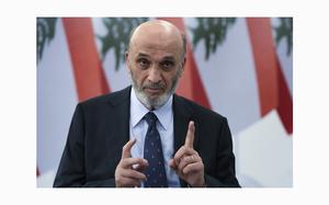 Samir Geagea, leader of the Christian Lebanese Forces party, gestures as he speaks during an interview in Maarab, Lebanon, on Tuesday, April 30, 2024. 