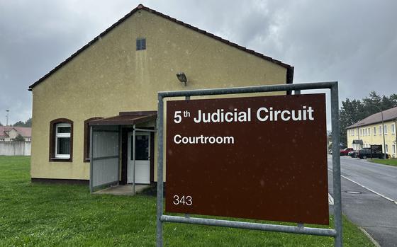 The 5th Judicial Circuit courthouse at Rose Barracks in Vilseck, Germany, on Aug. 29, 2023. A noncommissioned officer at Vilseck has been charged with murder in the March 2022 death of his 5-month-old son.