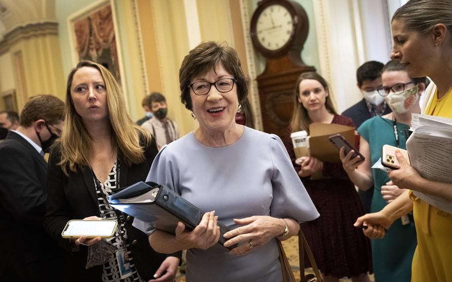 Four top Senate Republicans, including Sen. Susan Collins, R-Maine, above, prodded President Joe Biden to provide Ukraine with long-range missiles to help its counteroffensive against Russia, saying only a small part of U.S. stockpiles would be needed.