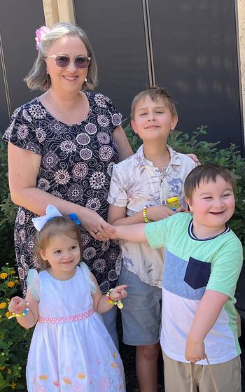 Space Force spouse Cara-Lee Alford poses with her children, Audrey, 4; Matthew, 10; and James, 7, in this undated photo. Alford said James has been on a Tricare waiting list to see a developmental pediatrician for over four years.