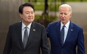 President Joe Biden and South Korean President Yoon Suk Yeol visit the Korean War Memorial in Washington, D.C., April 25, 2023.