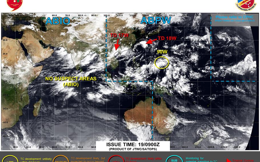 New tropical depression forms south-southwest of Sasebo; not forecast to last for long nor become too strong.