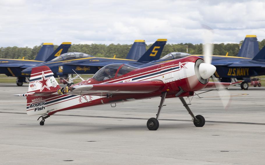 Hubie Tolson taxis his Sukhoi-31 to the runway at Marine Corps Air Station Cherry Point, N.C., Saturday, May 11, 2024. 