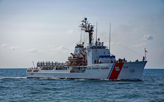 The Coast Guard Cutter Confidence is shown on a patrol in April 2018. The Confidence is a 210-foot medium endurance cutter homeported out of Cape Canaveral, Florida. (Coast Guard photo)