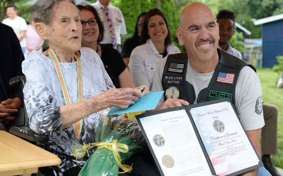 Camden County honors WWII Navy Veteran Joyce Edith Wagner Weaver on her 100th birthday in Pennsauken, N.J., July 9, 2022.