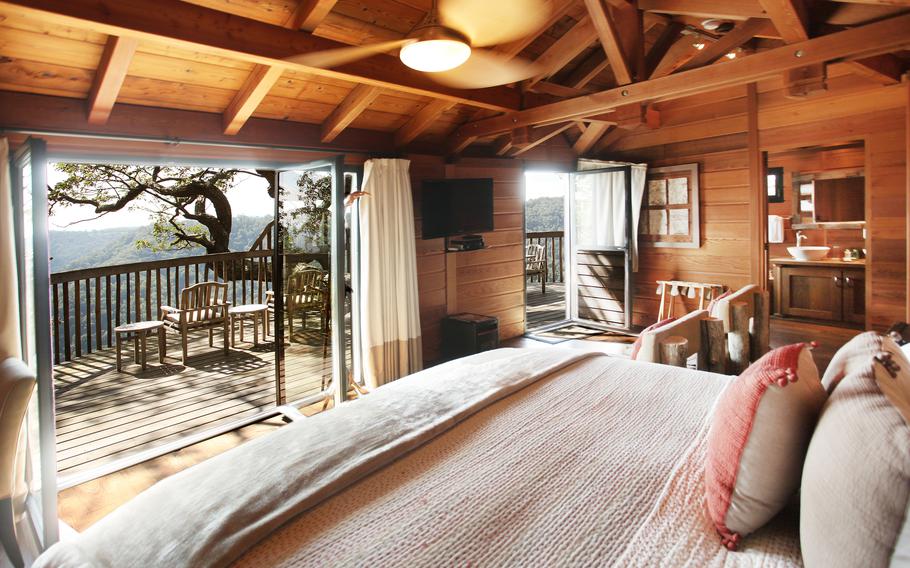 The interior of the Cooper's Hawk treehouse, a high-end option at Primland Resort in Virginia's Blue Ridge Mountains.