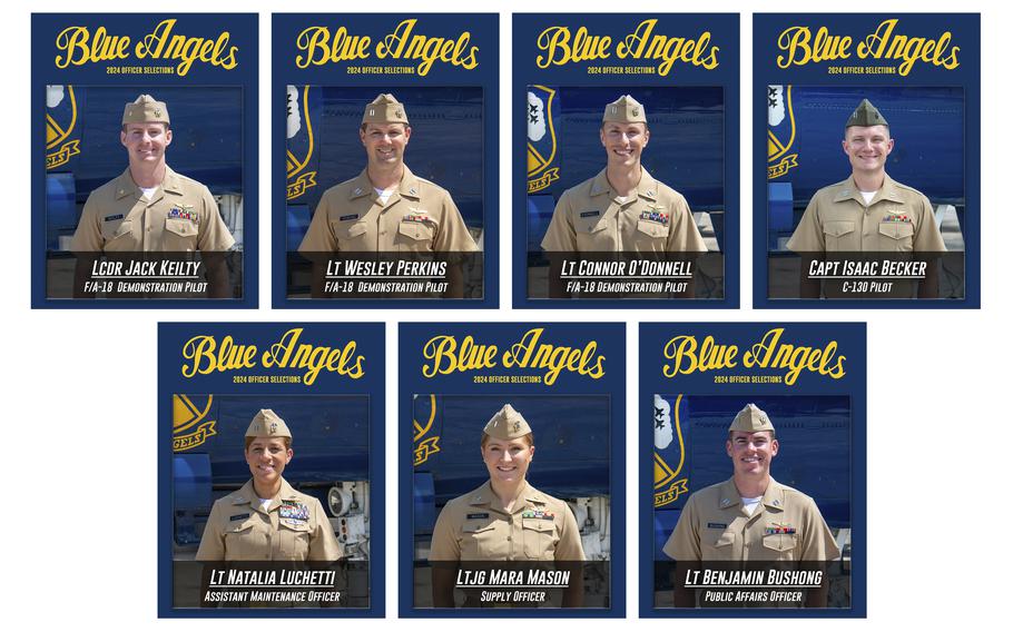Seven new officers will join the U.S. Navy Flight Demonstration Squadron — better known as The Blue Angels — for the 2024 air show season.