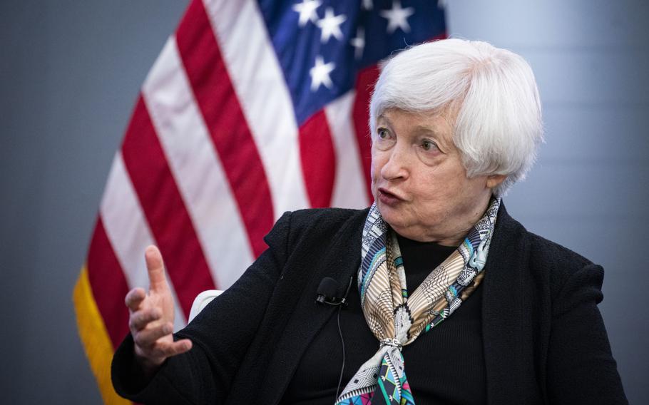 Janet Yellen, U.S. Treasury secretary, speaks during an event at the Atlantic Council in Washington, D.C., on April 13, 2022. 