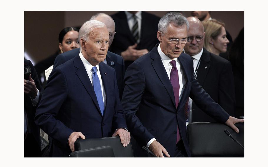U.S. President Joe Biden and NATO Secretary General Jens Stoltenberg participate in Working Session II of the NATO Summit in Washington, D.C., on Thursday, July 11, 2024.