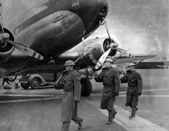 Illinois Reserve Militia soldiers were posted to guard Midway Airport during World War II in Chicago in 1942.