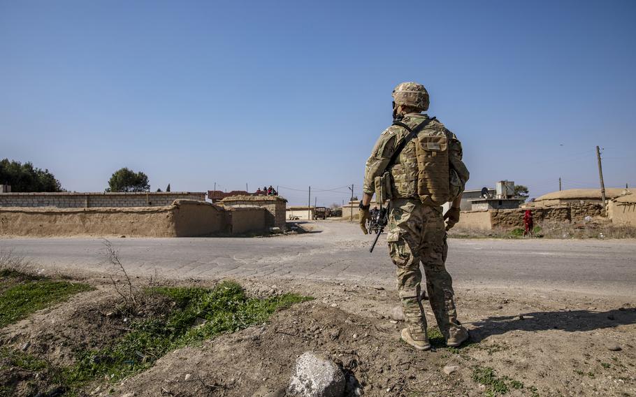 U.S. Soldiers, with Alpha Company, 1st Battalion, 6th Infantry Regiment, 2nd Armored Brigade Combat Team, 1st Armored Division, conduct area reconnaissance in the Central Command area of responsibility, Feb. 15, 2021. 