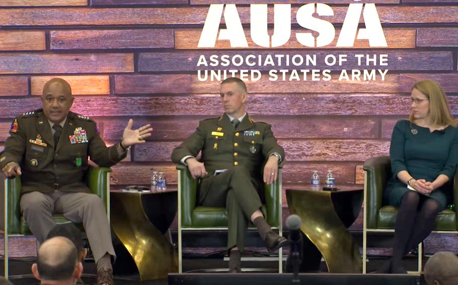 Gen. Darryl Williams, Maj. Gen. Jonny Lindfors and Dara Massicot at the Association of the United States Army annual convention.