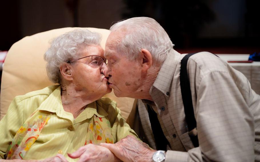 June and Hubert Malicote at their shared 99th birthday party last July. The couple have been married for 79 years. 