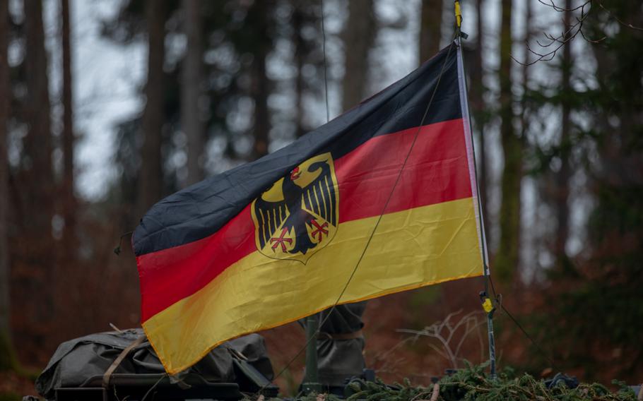 A German flag is flown.
