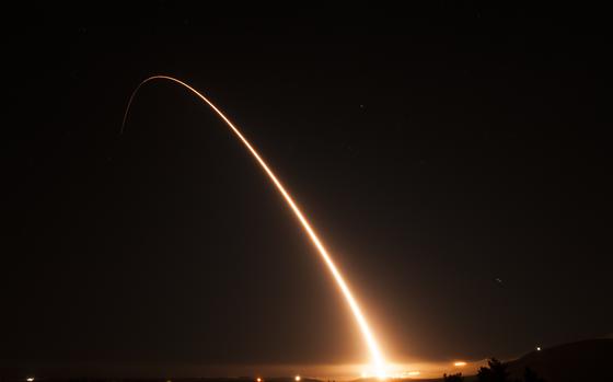An unarmed Minuteman III intercontinental ballistic missile launches during an operational test Nov. 6, 2018, at Vandenberg Air Force Base, Calif.