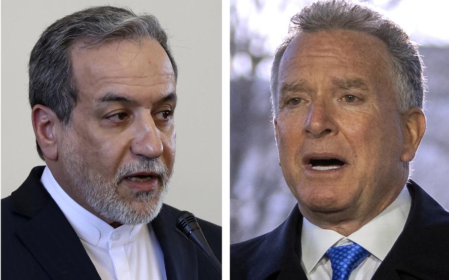 Side-by-side photos of an Iranian and an American government official, both wearing suits.