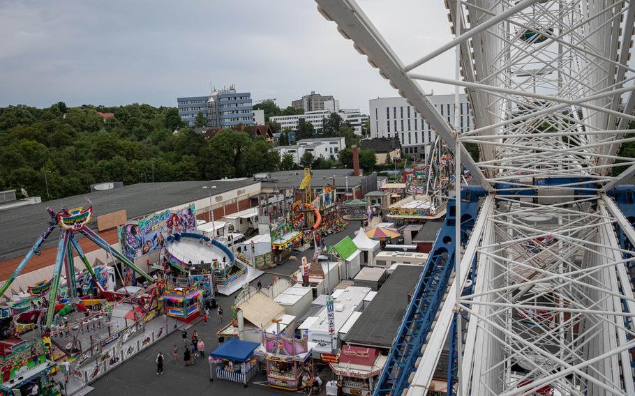 A view from the Liberty Wheel at the German-American Friendship Festival in Wiesbaden, Germany, on June 29, 2023. The Ferris wheel is the centerpiece of U.S. Army Garrison Wiesbaden's festivities for Independence Day.