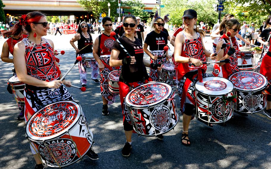 The Batala Afro-Brazilian all women’s drum group marches in The Capitol Hill Community 4th of July Parade. 