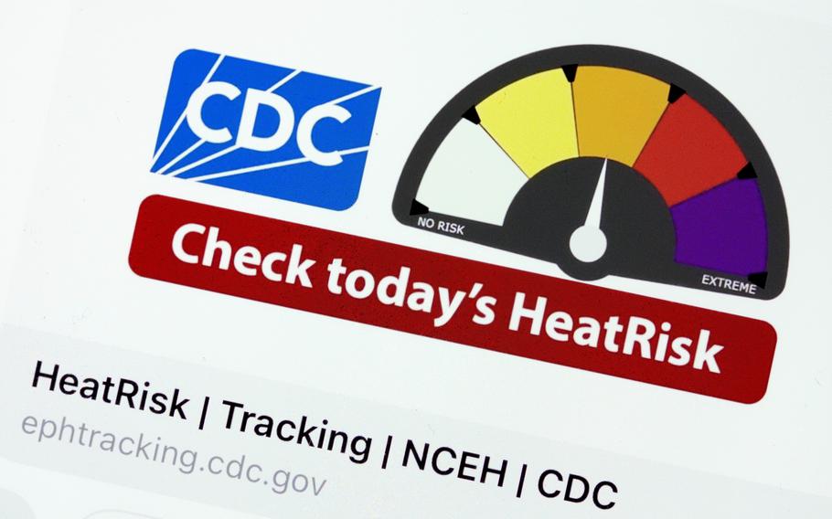 The website for Centers for Disease Control and Prevention displays on a computer screen in Glenside, Pa., Monday, April 22, 2024, a new heat risk system developed with the National Weather Service. 