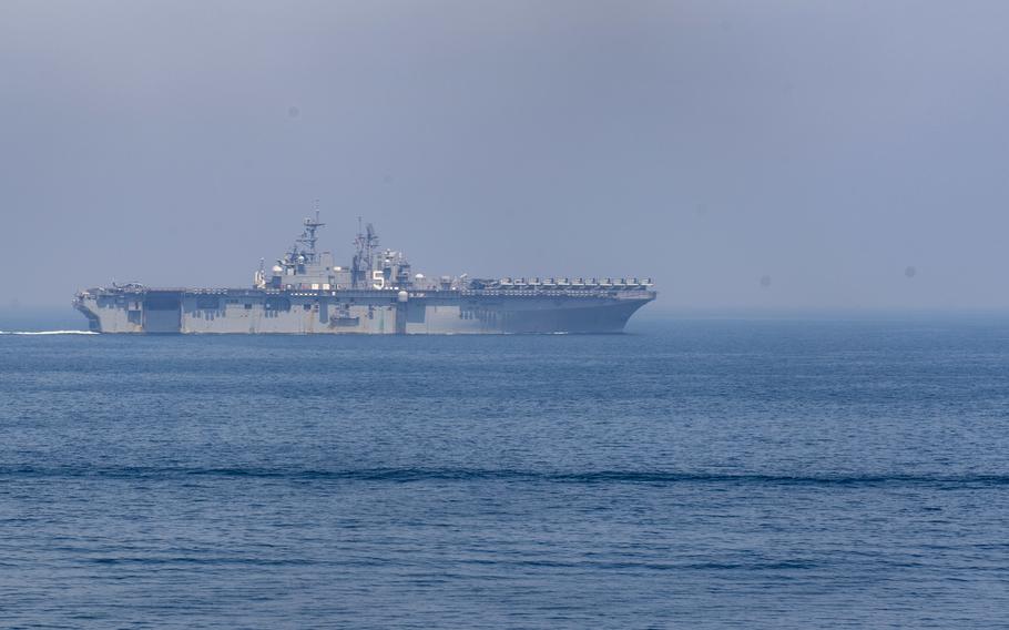 The amphibious assault ship USS Bataan (LHD 5) transits the Arabian Gulf, April 17, 2020. U.S. Navy Airman Amare Nazir Matthew Long was found dead on the ship on April 18, Lt. Cmdr. Jason S. Fischer, spokesman for Naval Surface Force Atlantic said.
