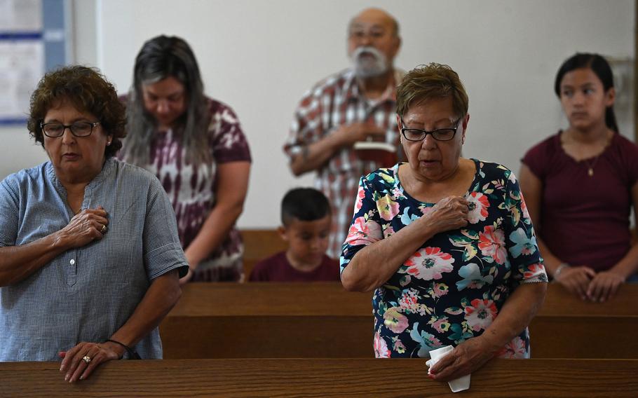 A prayer service at Sacred Heart Catholic Church in Uvalde, Texas, on May 25, 2022. 