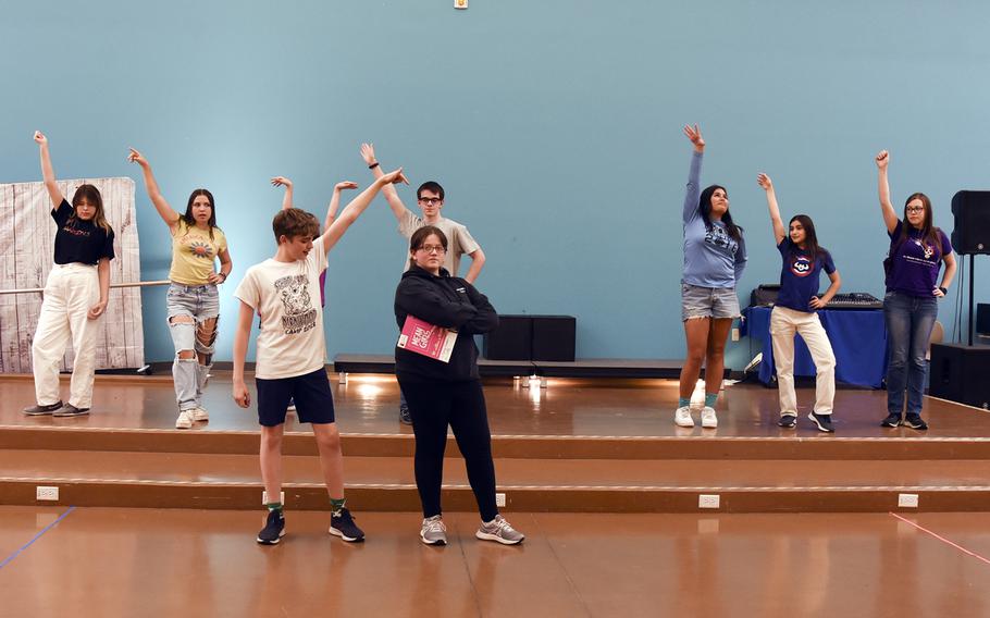 Students perform "Revenge Party" during a rehearsal for "Mean Girls Jr." at Yokota High School on Yokota Air Base, Japan, April 24, 2024. 