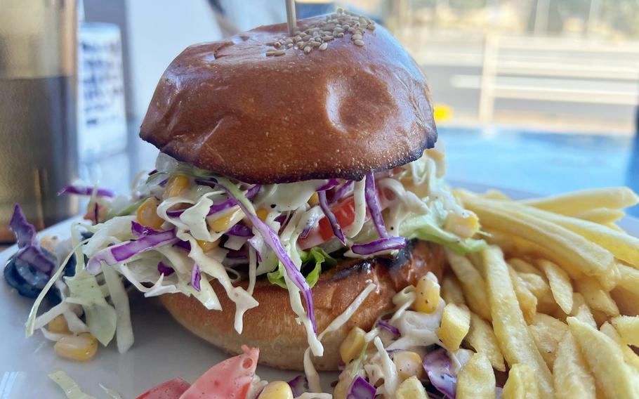 The Vegetarian Burger with a side of fries from Demode Diner, an American-style eatery near Yokota Air Base, Japan.