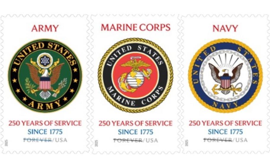 New stamps with the Army, Marine Corps, and Navy emblem