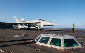 250415-N-FS097-1485 U.S. CENTRAL COMMAND AREA OF RESPONSIBILITY (April 15, 2025) An F/A-18E Super Hornet, attached to Strike Fighter Squadron (VFA) 192, prepares to launch from the flight deck of the Nimitz-class aircraft carrier USS Carl Vinson (CVN 70) during flight operations in the U.S. Central Command area of responsibility. (Official U.S. Navy photo)