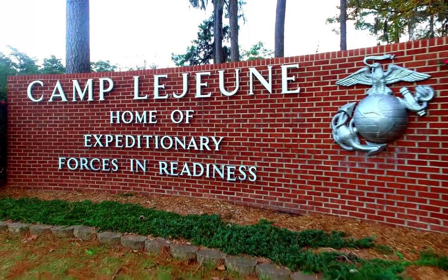A Marine was killed in a homicide at Camp Lejeune on Wednesday night and a second Marine was held on suspicion of being involved, the base said.