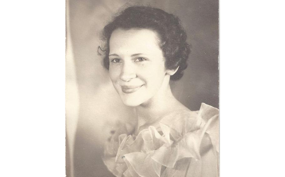 Betty Printz Sims, in yellow chiffon at a banquet in the 1940s, went on to become one of the few, female fixed gunnery instructors in the Marine Corps during World War II.
