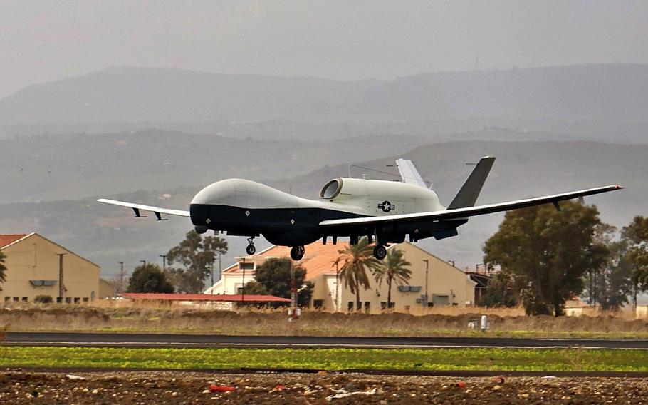 The first MQ-4C Triton arrives at Naval Air Station Sigonella, Italy, March 30, 2024. The Triton's basing in the U.S. 6th Fleet area of operations establishes the second global detachment of Unmanned Patrol Squadron 19.