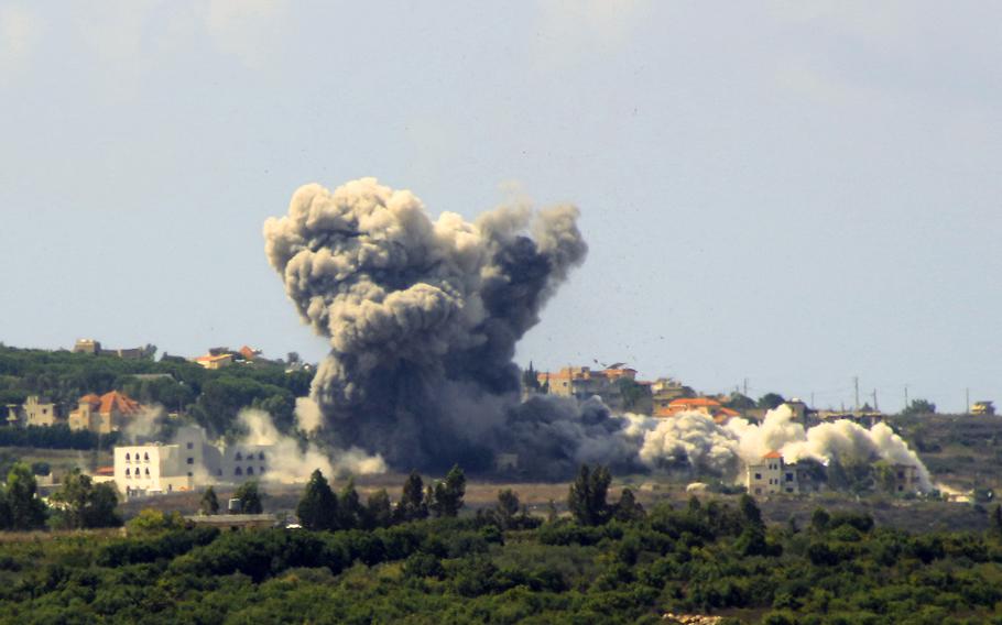 Israeli air strike in the Lebanese village of Tayr Harfa
