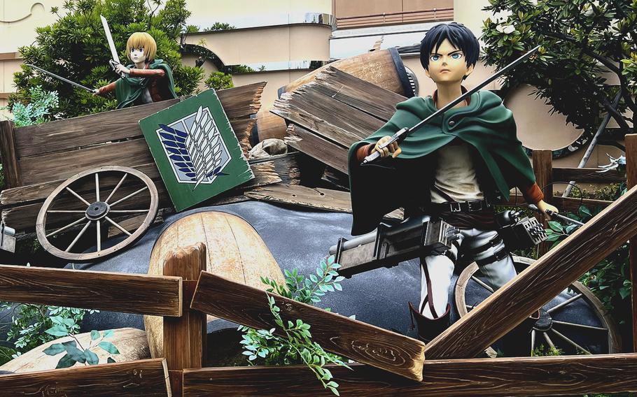 Anime characters populate the “Attack on Titan” section at Universal Studios Japan  in Osaka.
