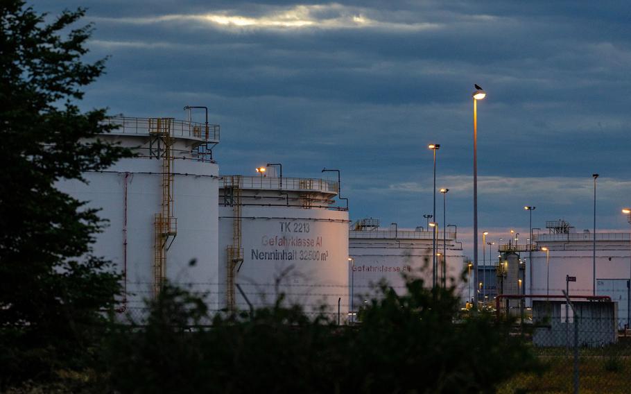 Storage tanks at the TotalEnergies Leuna oil refinery in Leuna, Germany, on June 7, 2022. 