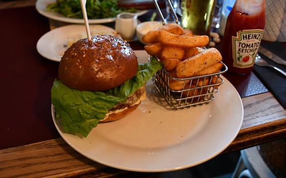 The Skippy burger, made from kangaroo meat, at the Red Lodge Steakhouse and Bar, which opened in 2013 in the village of Red Lodge, England. 