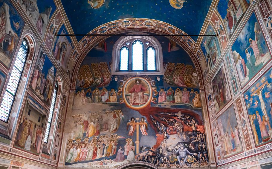 The Scrovegni Chapel in Padua, Italy, contains 38 frescoes by artist Giotto di Bondone from the life of Mary and Jesus.