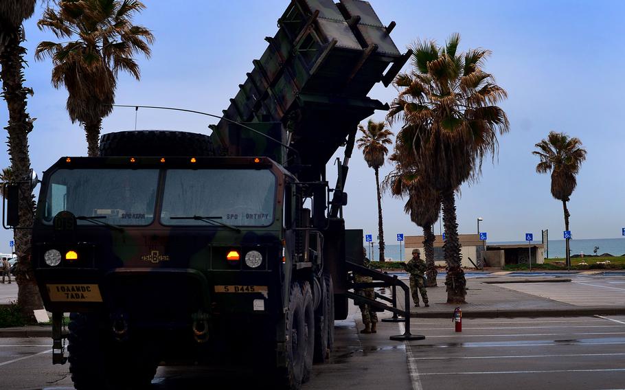 U.S. Army soldiers set up a MIM-104 Patriot missile battery at an Israeli exercise site in 2018. President Joe Biden's trip to the Middle East next week will include talks on how the U.S. can help integrate the air defenses of countries concerned about Irans aerial arsenal.