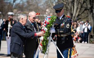 Medal of Honor recipients visit Arlington National Cemetery on Monday, March 25, 2024, in honor of National Medal of Honor Day. Recipients included Sgt. Maj. Robert M. Patterson and Col. Walter J. Marm Jr., who participated in Armed Forces Full Honors Wreath-Laying Ceremony. 