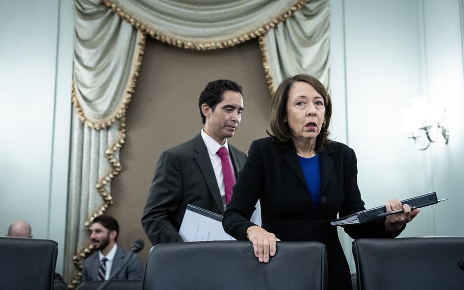 Committee chairwoman Sen. Maria Cantwell (D-Wash.) arrives for a Senate Committee on Commerce, Science and Transportation hearing, on Capitol Hill, Oct. 4, 2023, in Washington. Cantwell has pledged to pursue federal data privacy legislation in the current session.