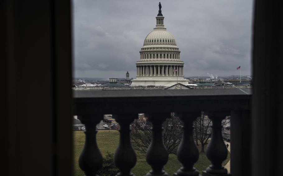 The Capitol dome in January 2023. A bipartisan group of Senators announced legislation to ban congressional stock trading on Wednesday.