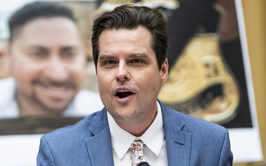 Rep. Matt Gaetz, R-Fla., at a House Judiciary Committee hearing on April 28, 2022, in Washington, D.C. 