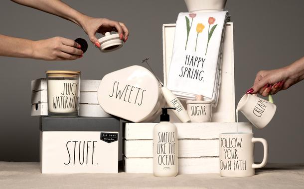 Items by Rae Dunn are easy to spot on the shelves of T.J. Maxx and HomeGoods, since they all bear words or phrases in the same font. 