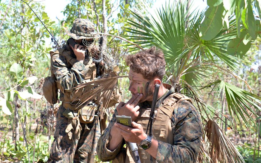 U.S. Marines take part in Exercise Predator’s Run at Mount Bundey Training Area in Australia's Northern Territory, Wednesday, Aug. 24, 2022.