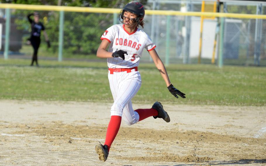 Mila Nishimura-Reed runs the bases.