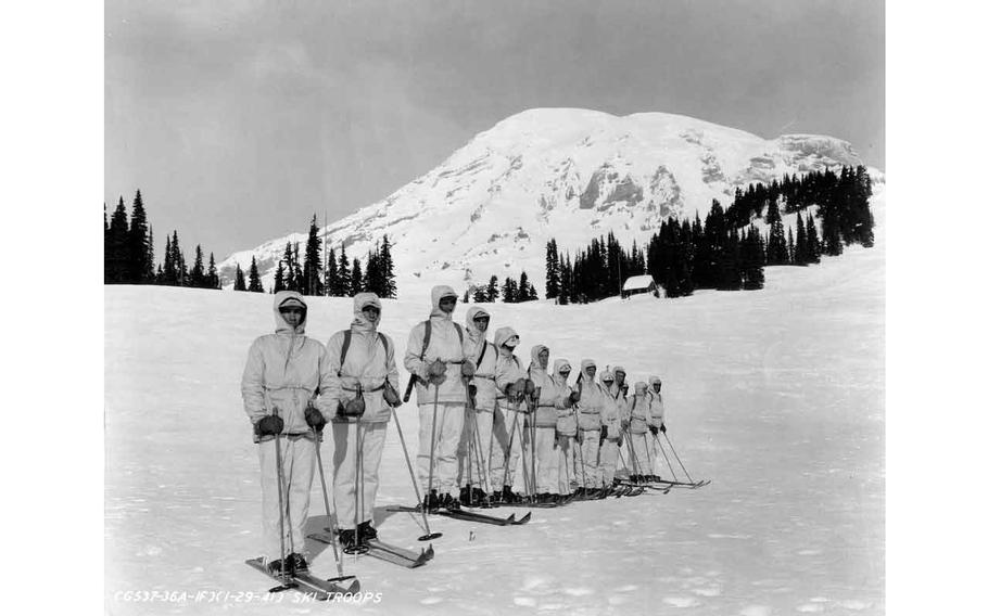 Pioneers of the 10th Mountain Division, the 87th Mountain Infantry Battalion, training in the United States in 1941. The unit was compromised of skiers, climbers and other outdoorsmen who trained vigorously.